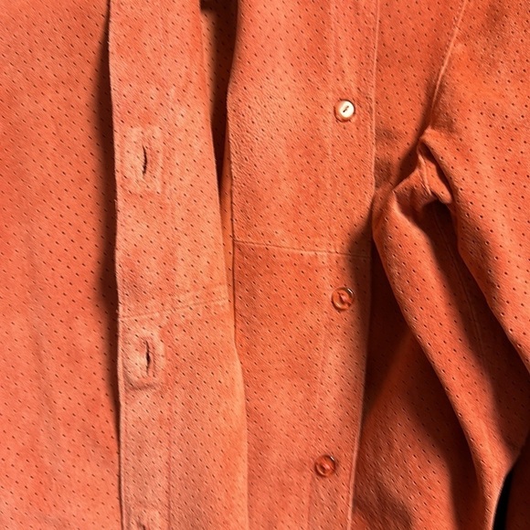 CHICO’S 💯 Leather Suede Shirt Jacket Salmon Pink Sz 2 (L-12) - Picture 6 of 10